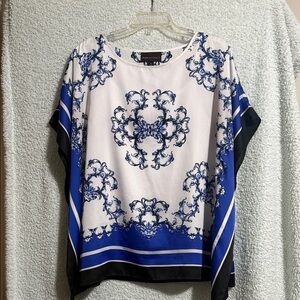 Dana Buchman Blue and Black Baroque Blouse